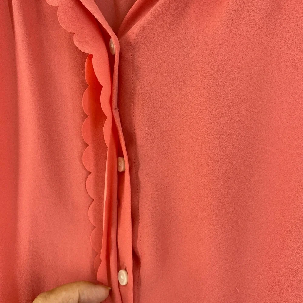 LOFT Women‎ Coral Scallop Trim Sleeveless Button Up Blouse Shirt XL - Picture 4 of 7